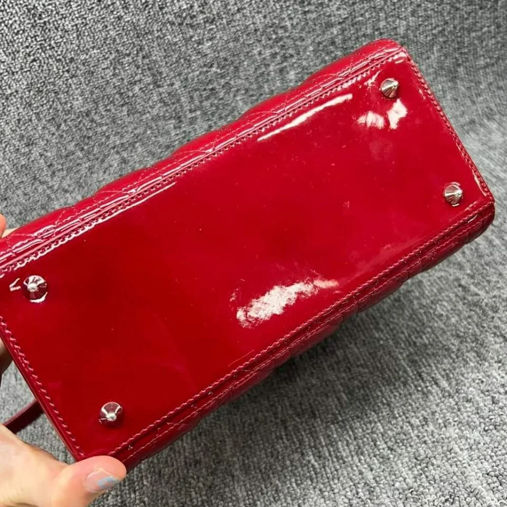 100% Authentic Dior Patent Medium Red Leather Satchel Bag - Picture 9 of 16